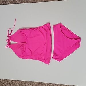YONIQUE Sexy Bright Pink Halter Tankini Set, Size S